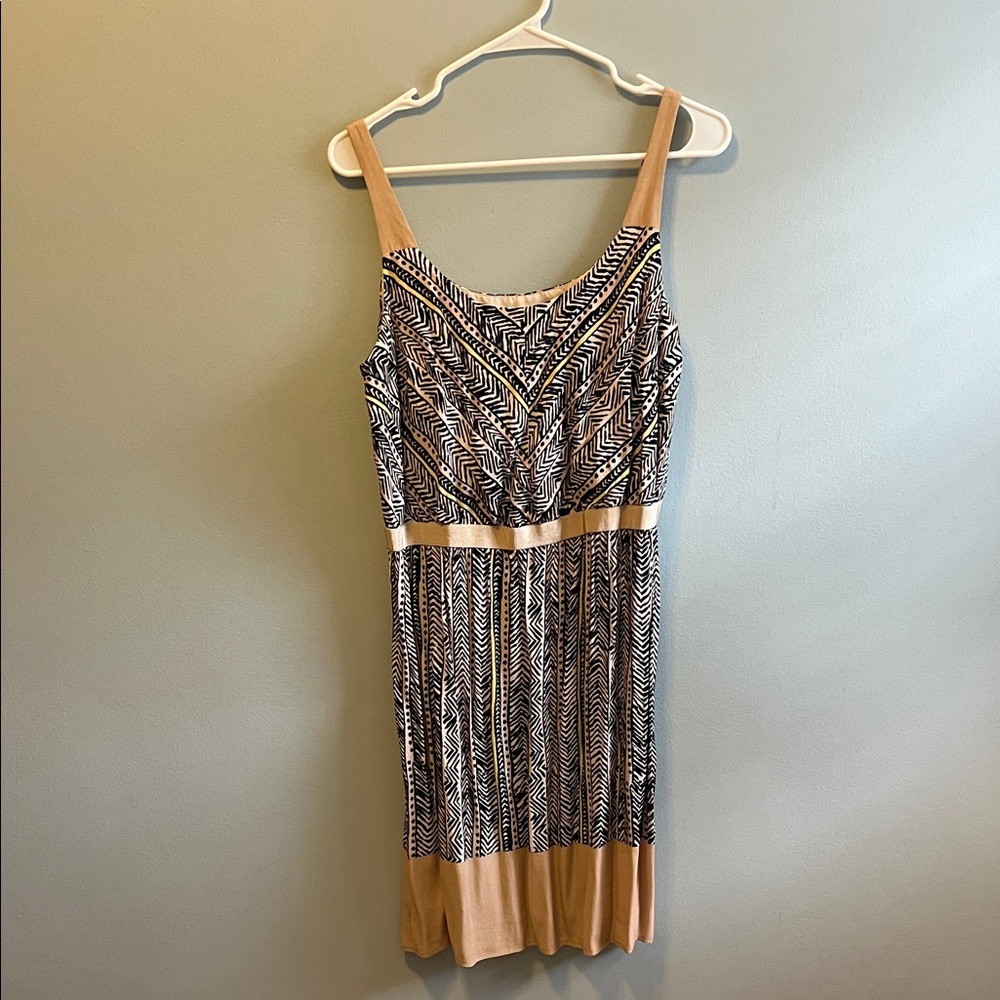 LOFT Black and Tan Geometric Mini Dress